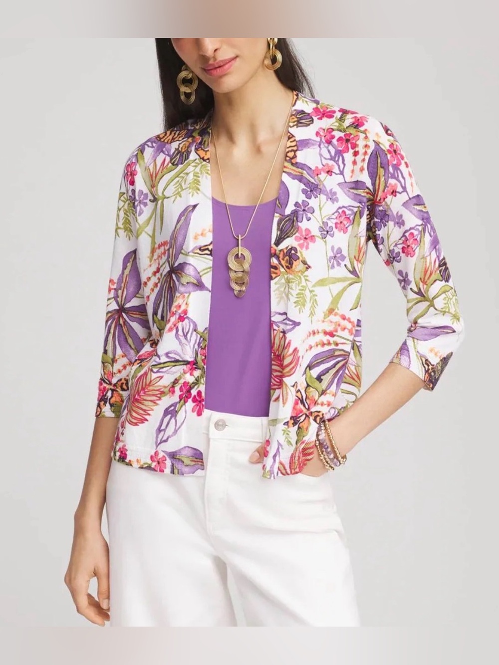 Chicos 2 Romance Tropical Short Cardigan Size 3/XL